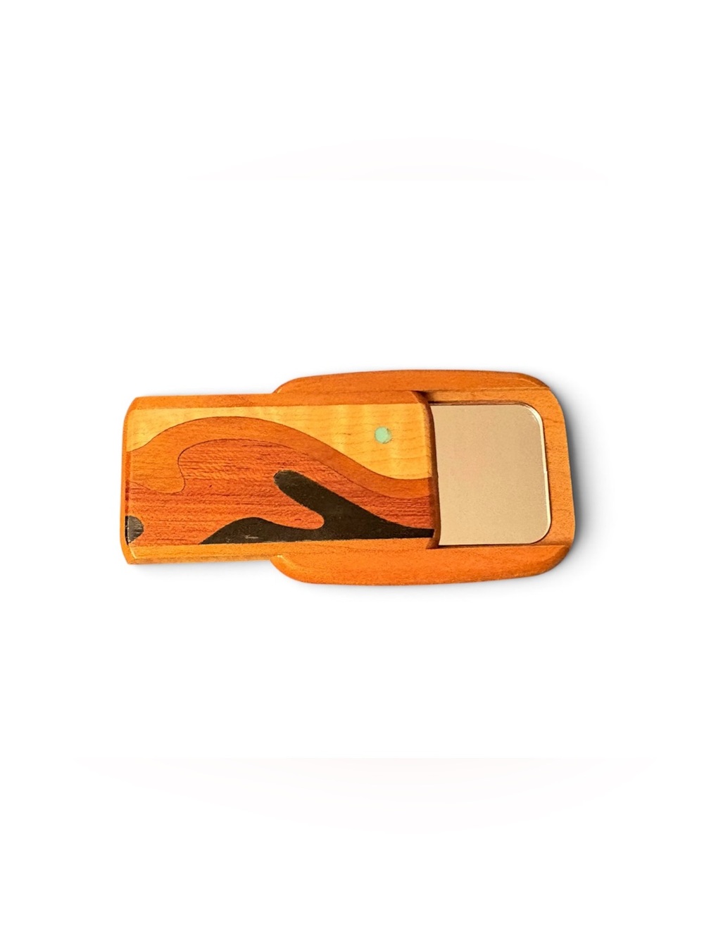 🦖 5 for $20 Artisan Wooden Pocket Mirror w/ Sliding Lid Wave Inlay Compact